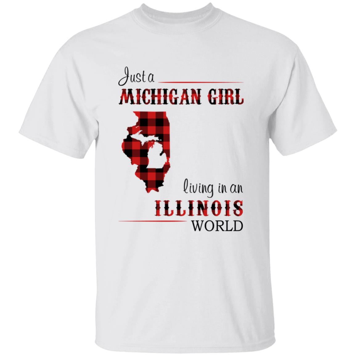 Just A Michigan Girl Living In An Illinois World T-shirt - T-shirt Born Live Plaid Red Teezalo