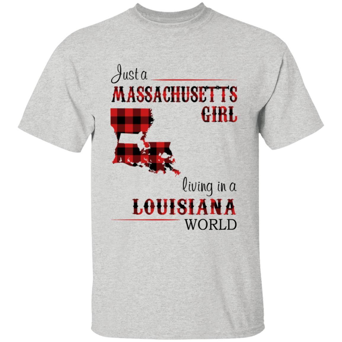 Just A Massachusetts Girl Living In A Louisiana World T-shirt - T-shirt Born Live Plaid Red Teezalo