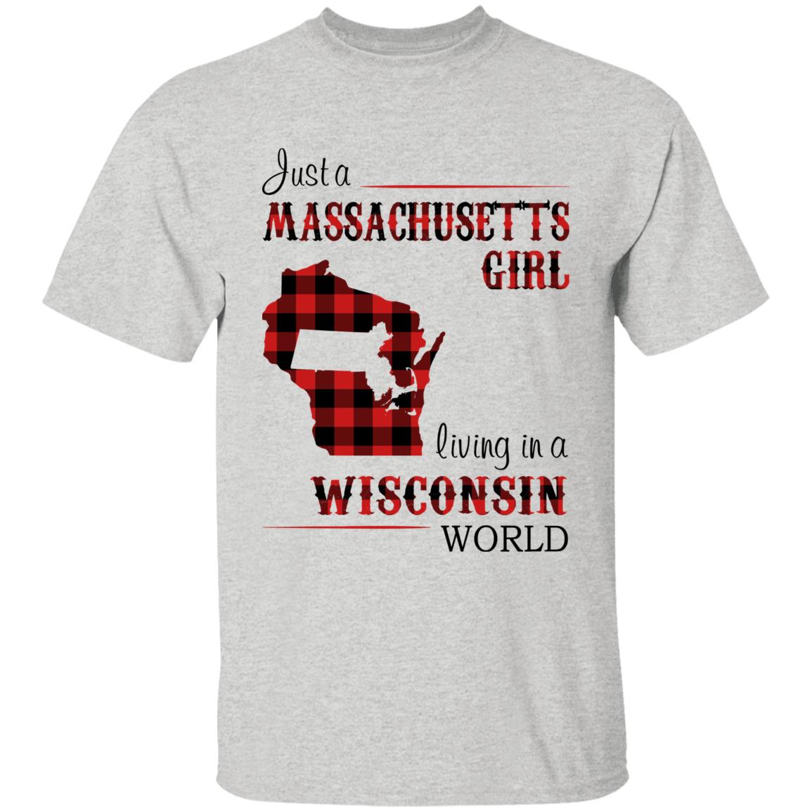 Just A Massachusetts Girl Living In A Wisconsin World T-shirt - T-shirt Born Live Plaid Red Teezalo