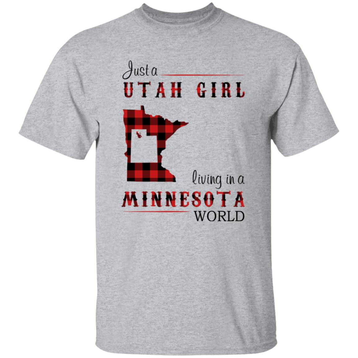 Just A Utah Girl Living In A Minnesota World T-shirt - T-shirt Born Live Plaid Red Teezalo