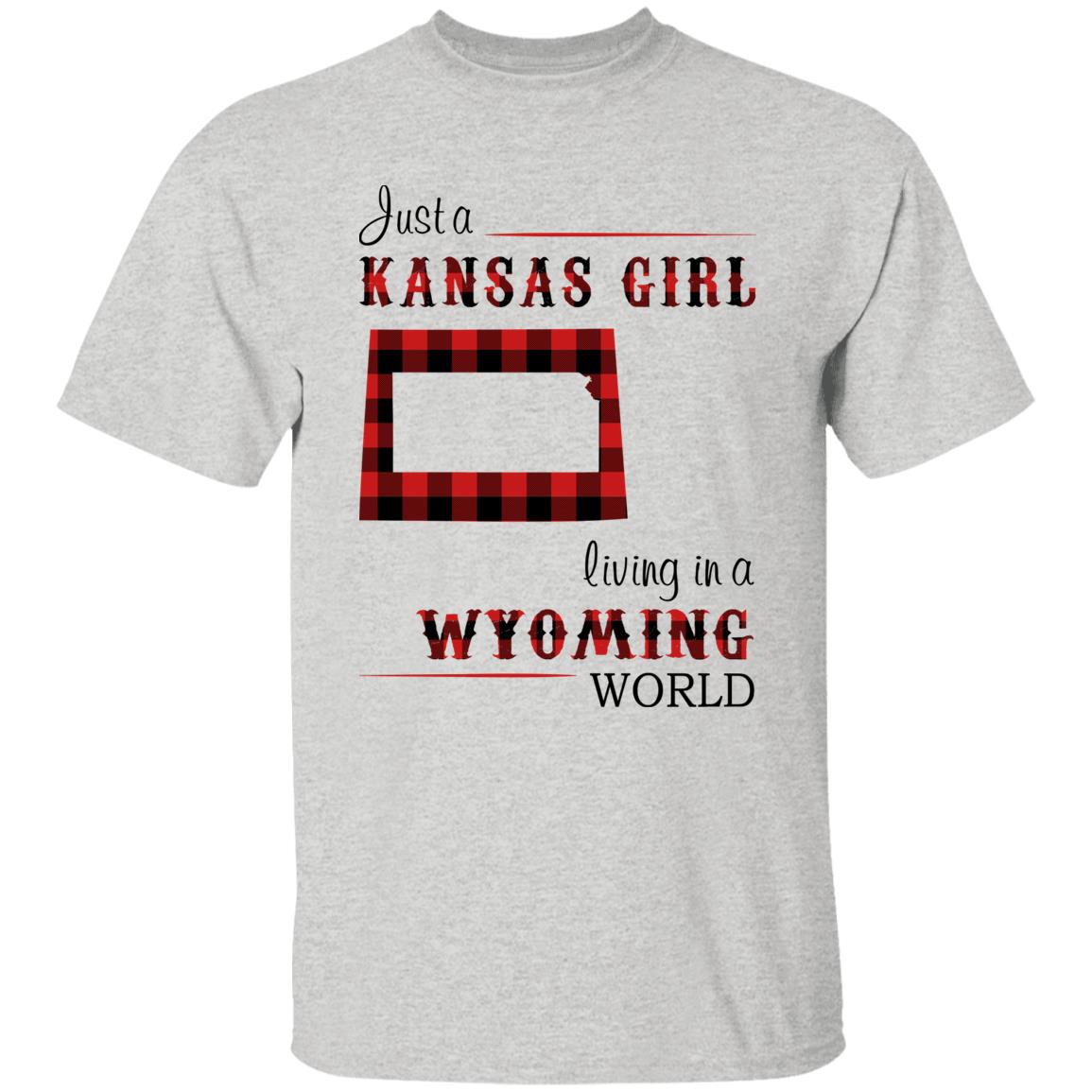 Just A Kansas Girl Living In A Wyoming World T-shirt - T-shirt Born Live Plaid Red Teezalo