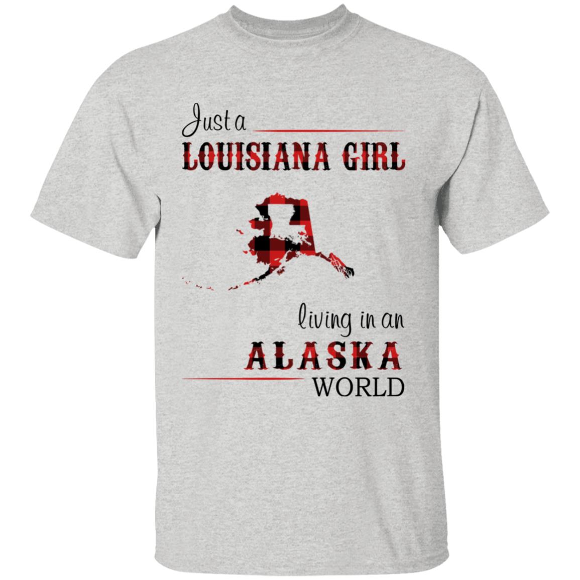 Just A Louisiana Girl Living In An Alaska World T-shirt - T-shirt Born Live Plaid Red Teezalo