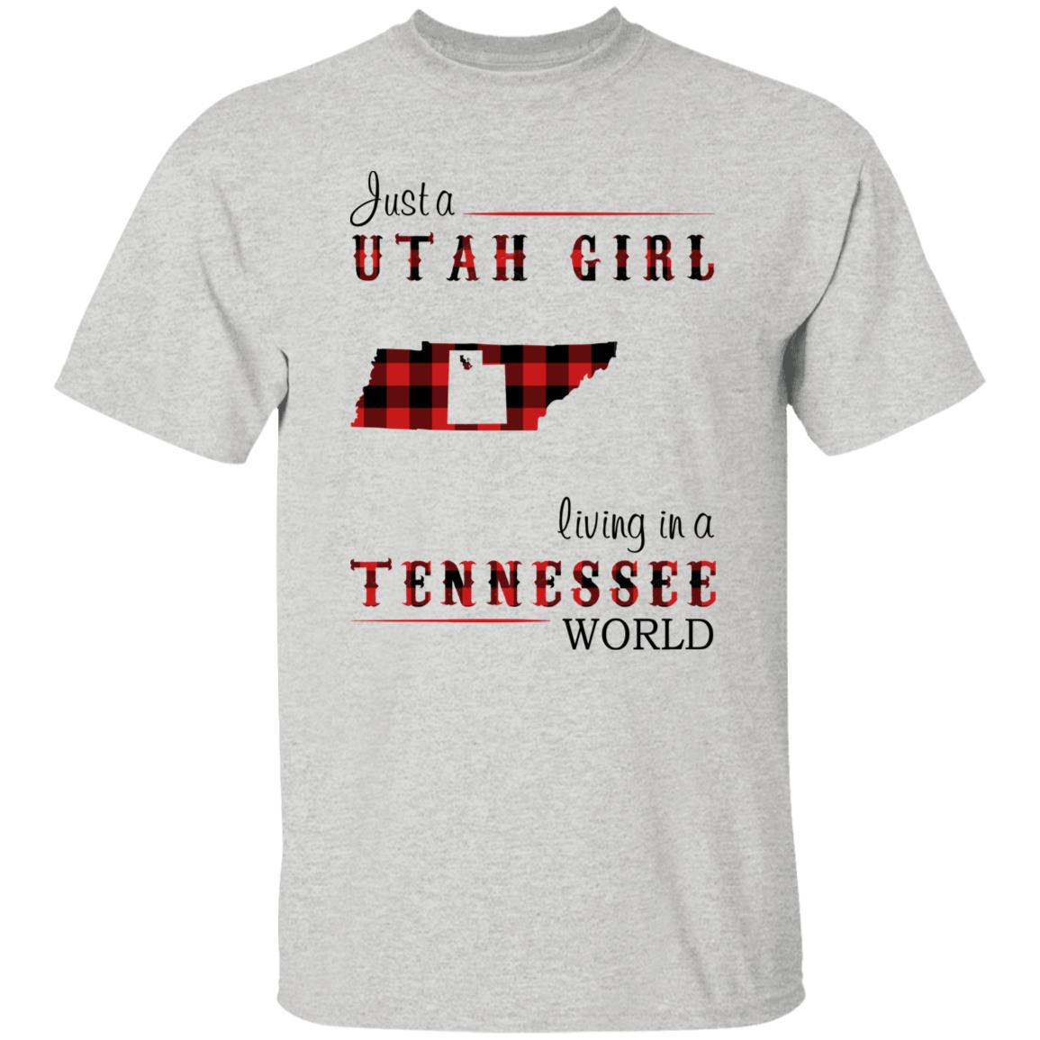 Just A Utah Girl Living In A Tennessee World T-shirt - T-shirt Born Live Plaid Red Teezalo