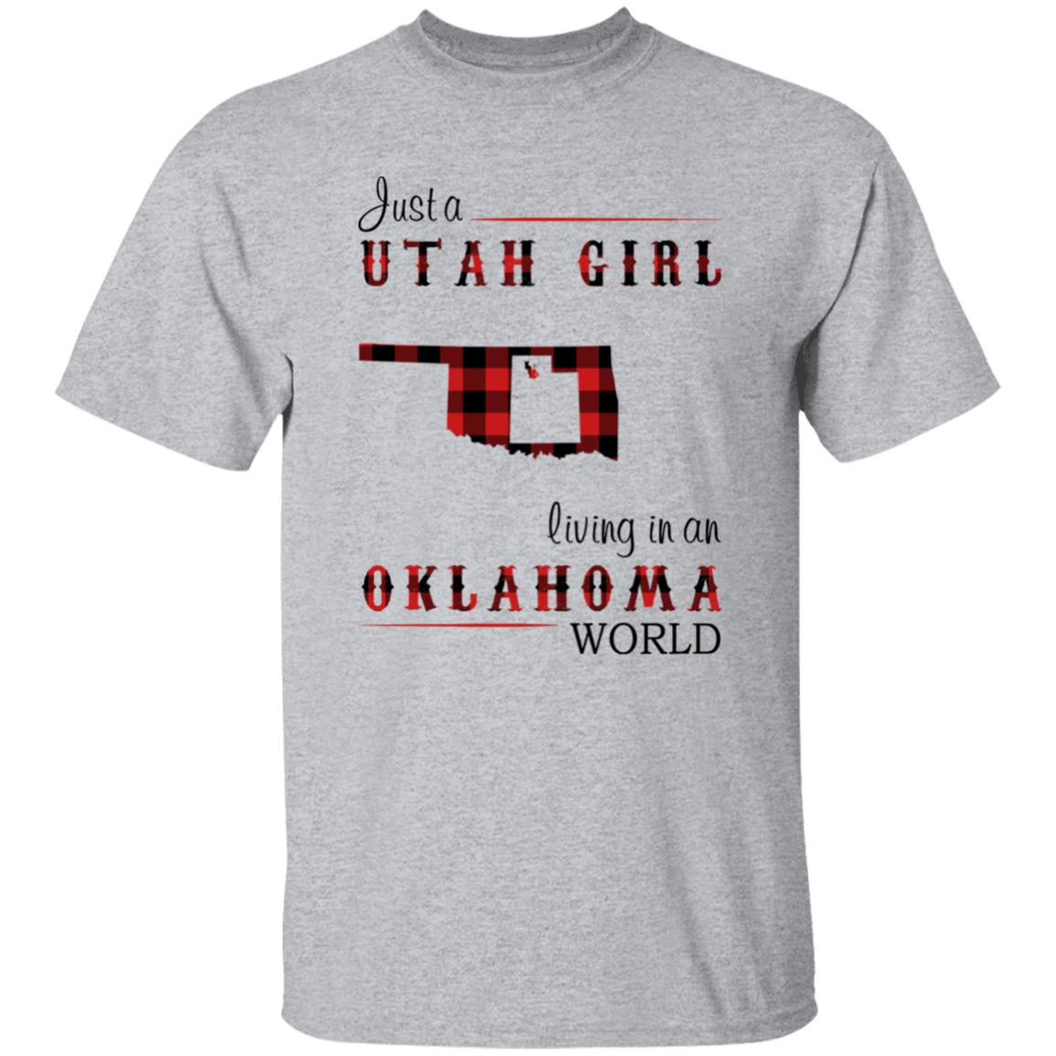 Just A Utah Girl Living In An Oklahoma World T-shirt - T-shirt Born Live Plaid Red Teezalo