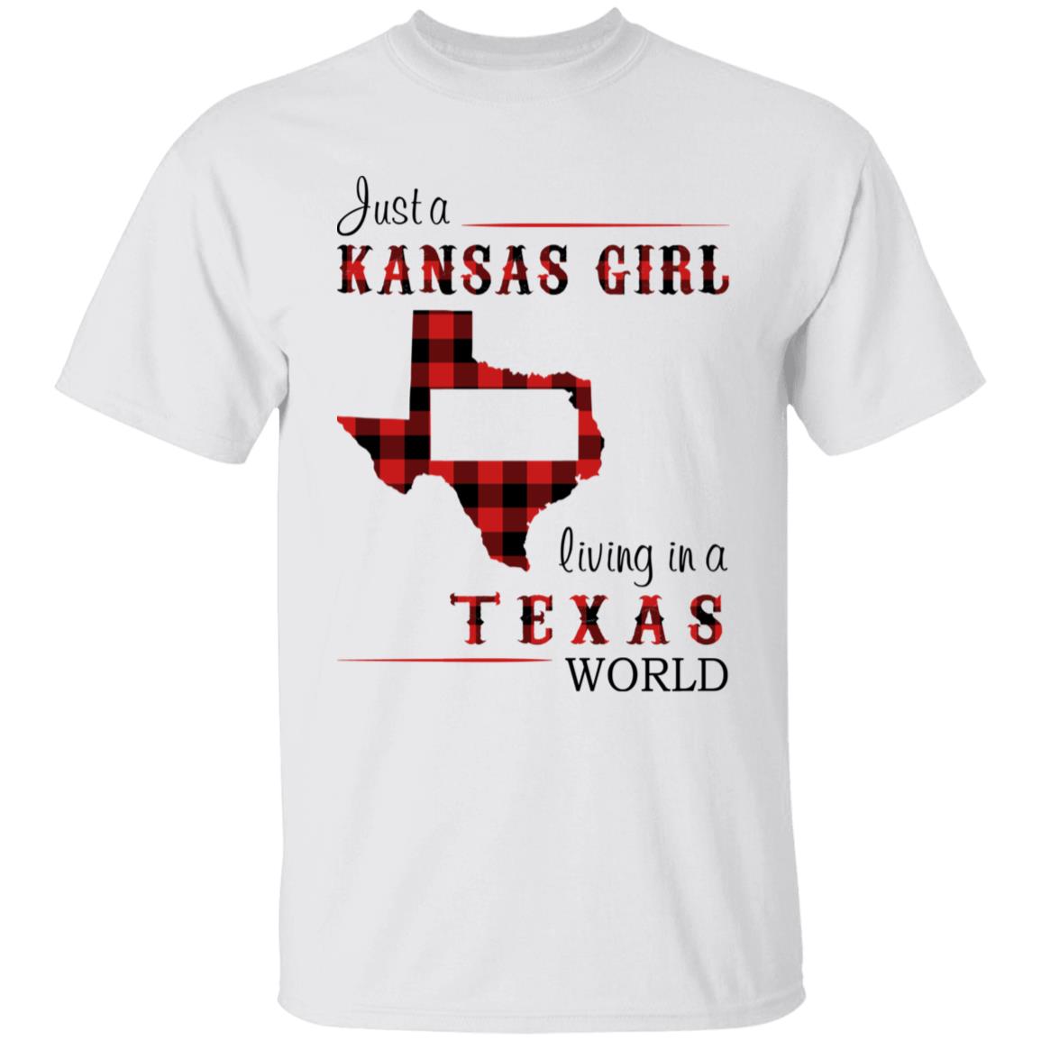 Just A Kansas Girl Living In A Texas World T-shirt - T-shirt Born Live Plaid Red Teezalo