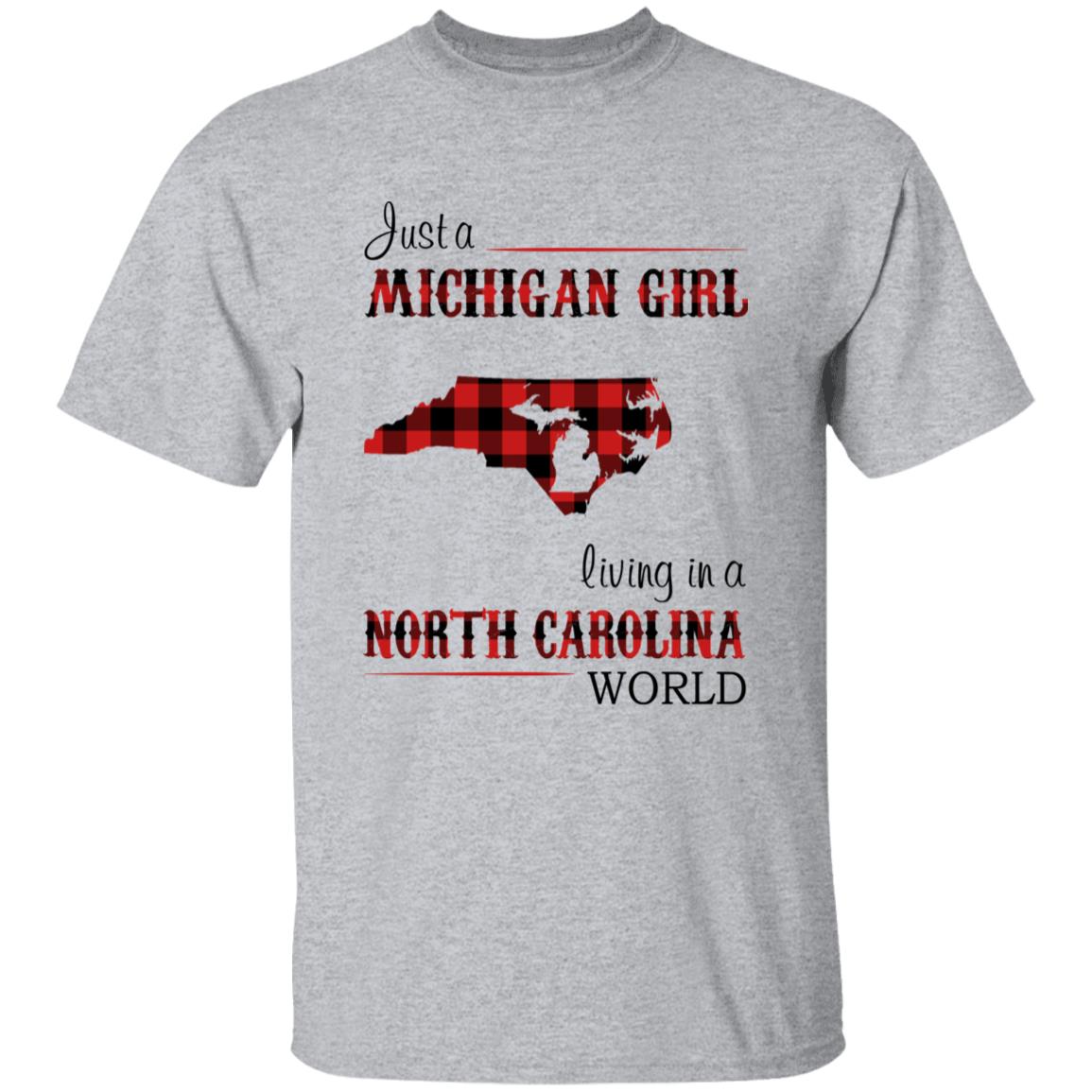 Just A Michigan Girl Living In A North Carolina World T-shirt - T-shirt Born Live Plaid Red Teezalo