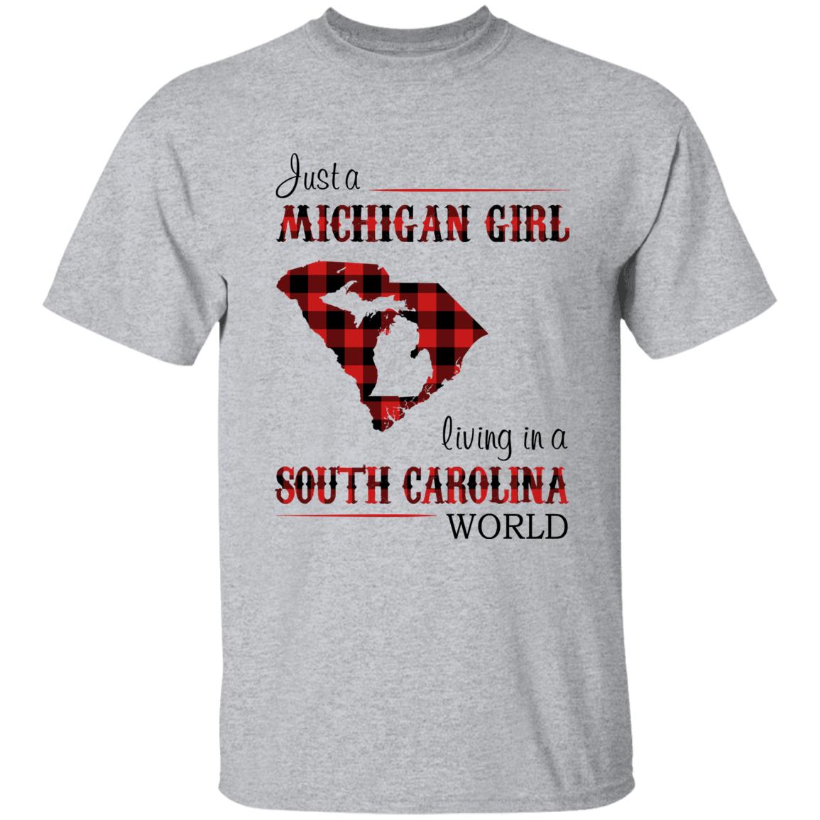 Just A Michigan Girl Living In A South Carolina World T-shirt - T-shirt Born Live Plaid Red Teezalo