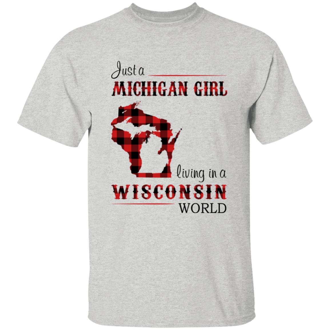 Just A Michigan Girl Living In A Wisconsin World T-shirt - T-shirt Born Live Plaid Red Teezalo