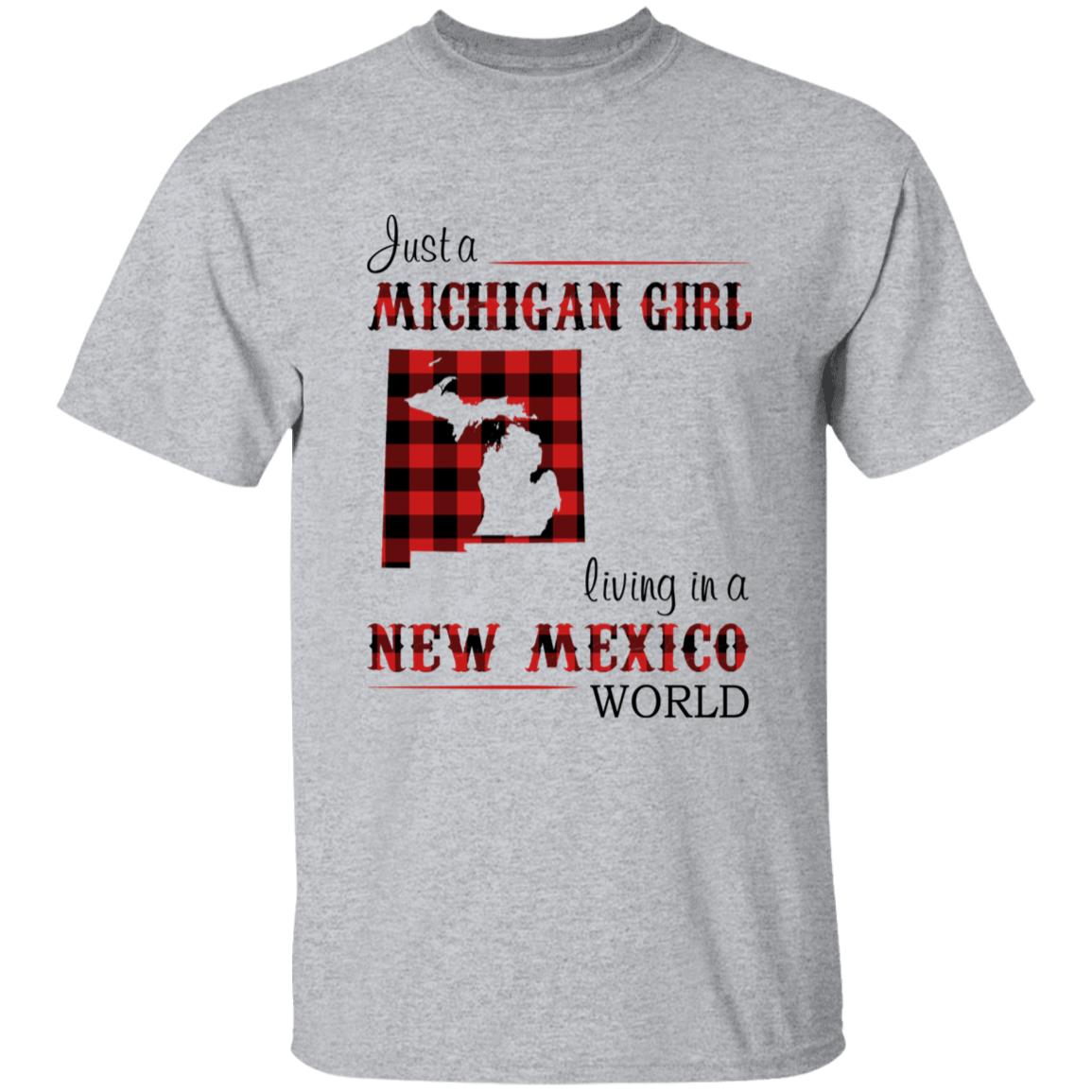 Just A Michigan Girl Living In A New Mexico World T-shirt - T-shirt Born Live Plaid Red Teezalo
