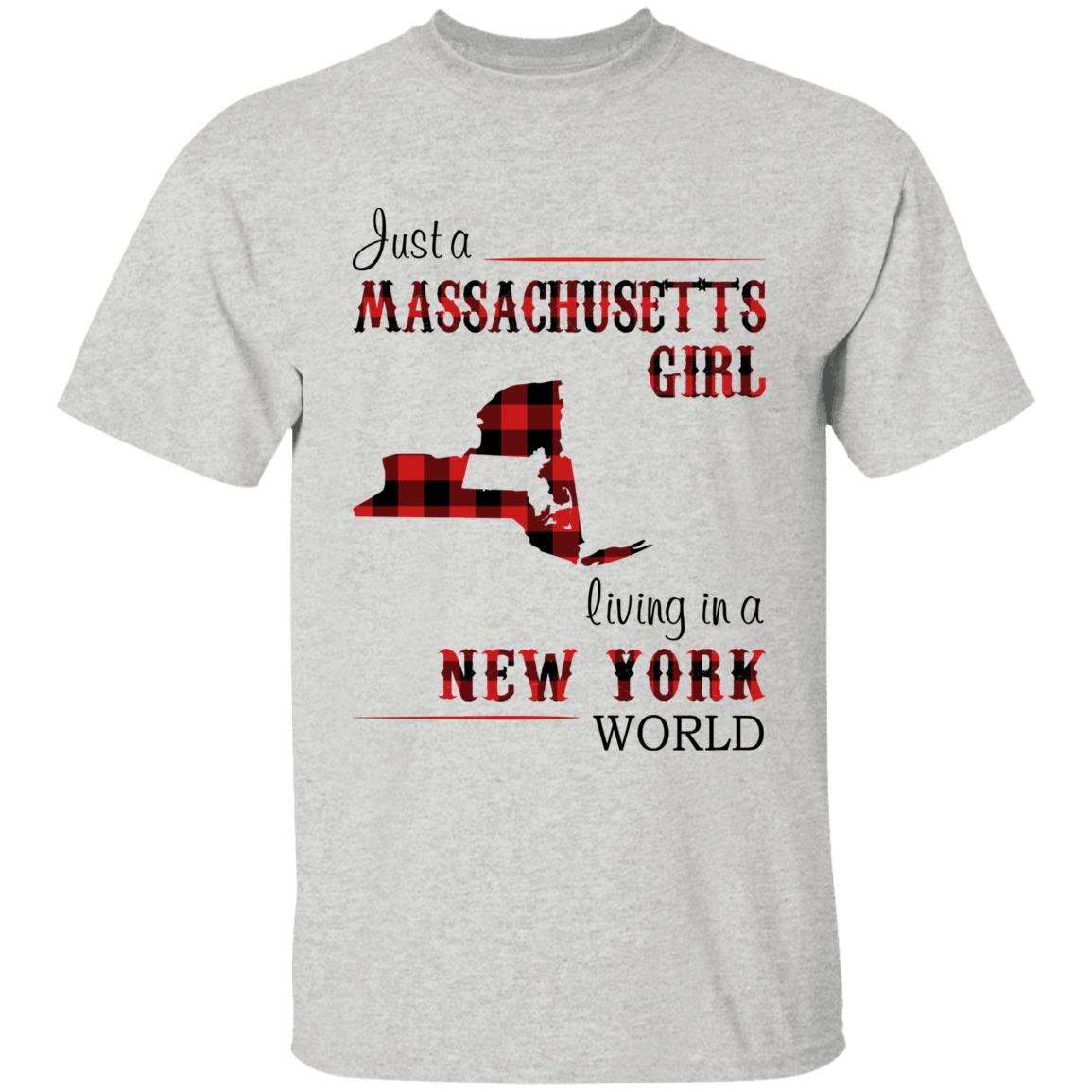 Just A Massachusetts Girl Living In A New York World T-shirt - T-shirt Born Live Plaid Red Teezalo