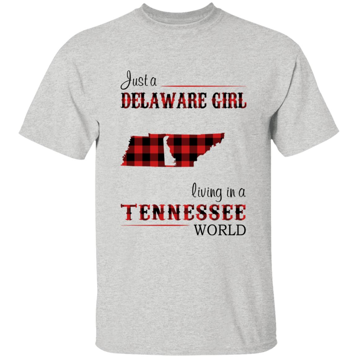 Just A Delaware Girl Living In A Tennessee World T-Shirt - T-shirt Born Live Plaid Red Teezalo