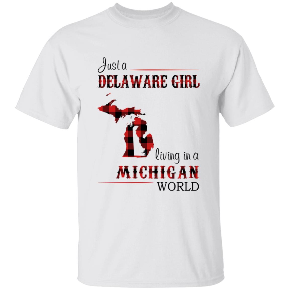 Just A Delaware Girl Living In A Michigan World T-Shirt - T-shirt Born Live Plaid Red Teezalo
