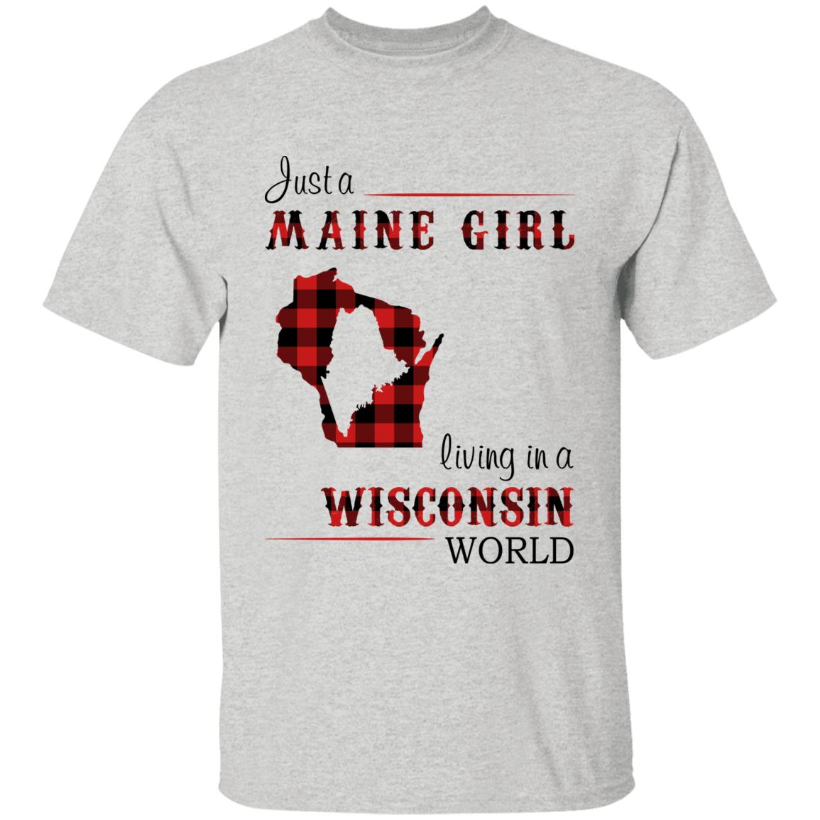 Just A Maine Girl Living In A Wisconsin World T-shirt - T-shirt Born Live Plaid Red Teezalo