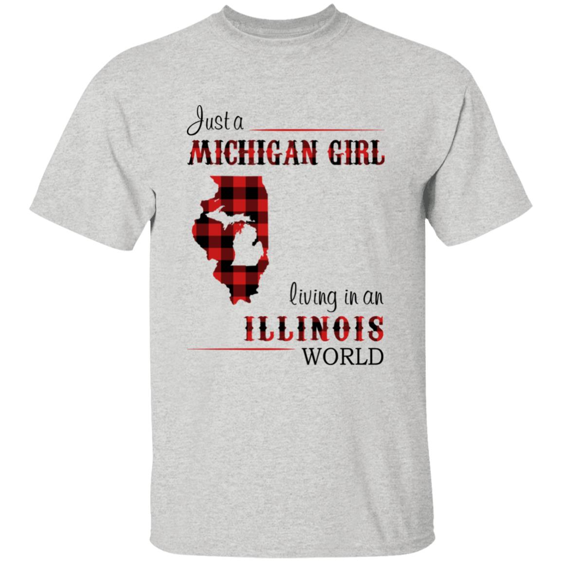Just A Michigan Girl Living In An Illinois World T-shirt - T-shirt Born Live Plaid Red Teezalo