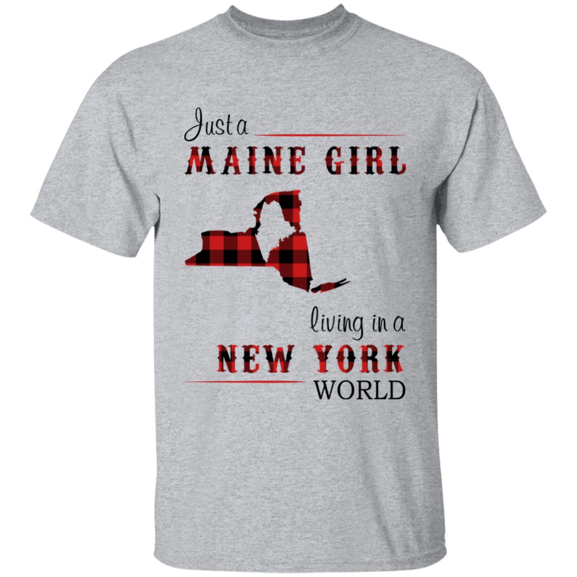 Just A Maine Girl Living In A New York World T-shirt - T-shirt Born Live Plaid Red Teezalo