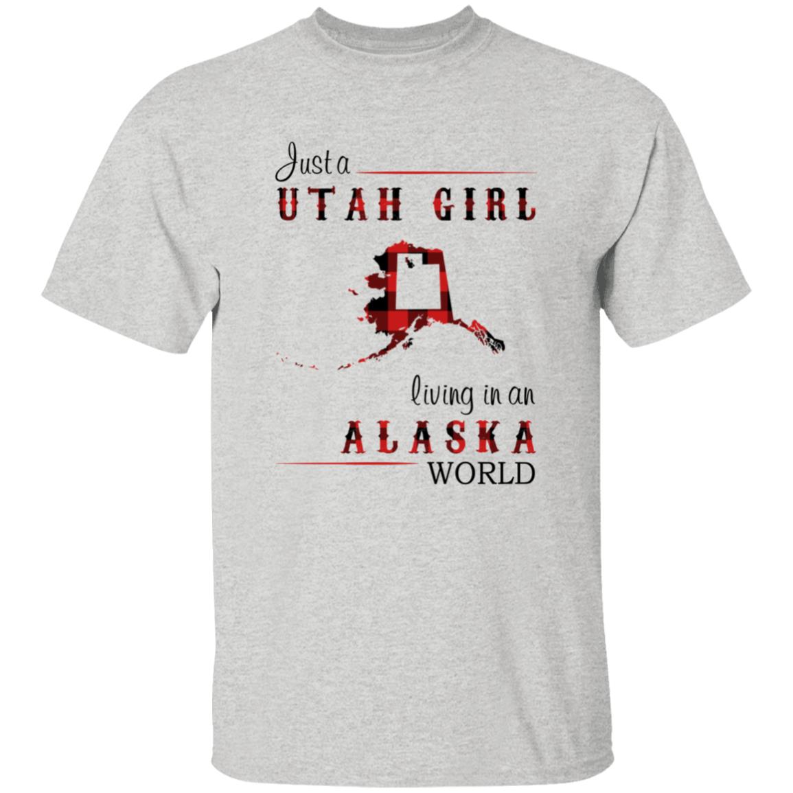 Just A Utah Girl Living In An Alaska World T-shirt - T-shirt Born Live Plaid Red Teezalo