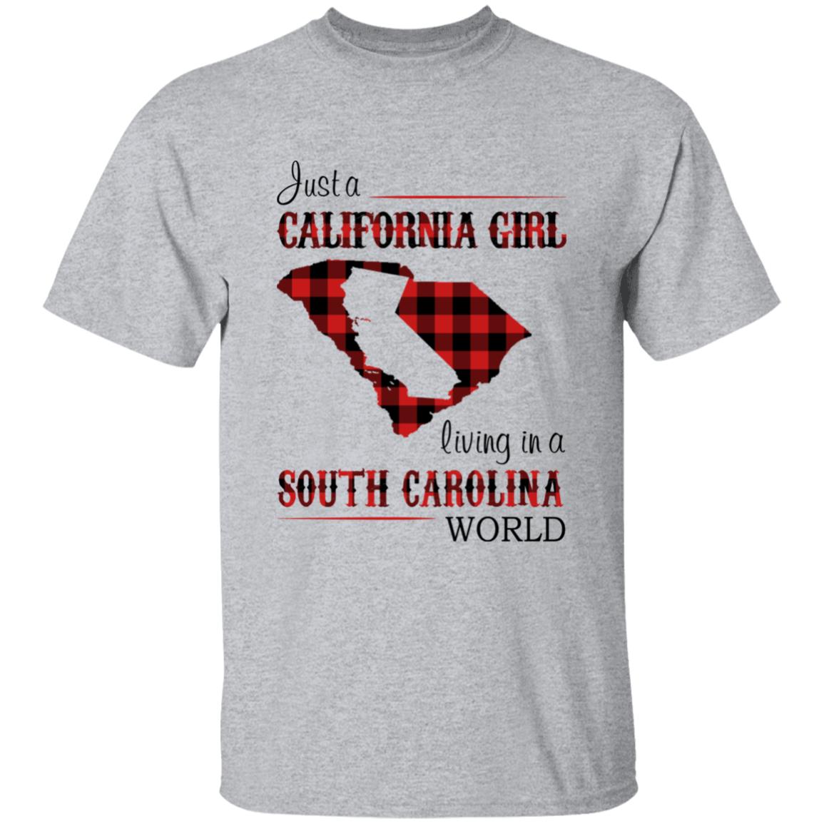 Just A California Girl Living In A South Carolina World T-Shirt - T-shirt Born Live Plaid Red Teezalo