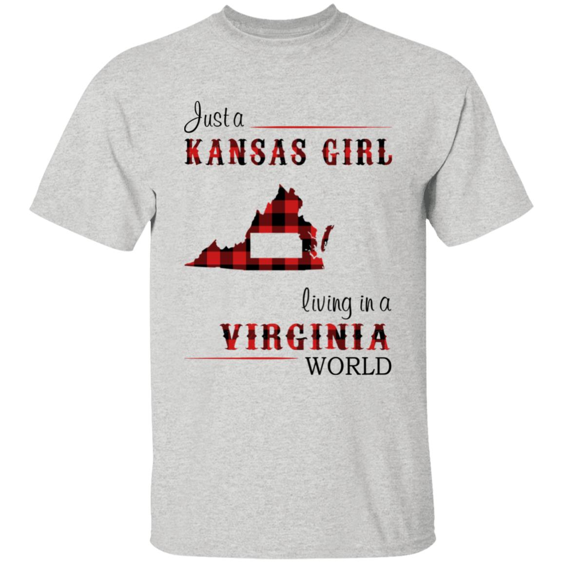 Just A Kansas Girl Living In A Virginia World T-shirt - T-shirt Born Live Plaid Red Teezalo