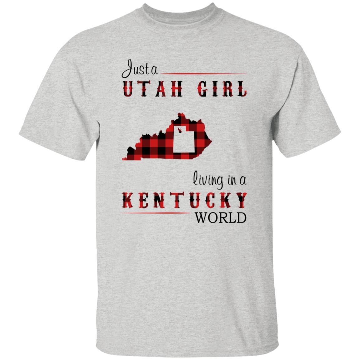 Just A Utah Girl Living In A Kentucky World T-shirt - T-shirt Born Live Plaid Red Teezalo