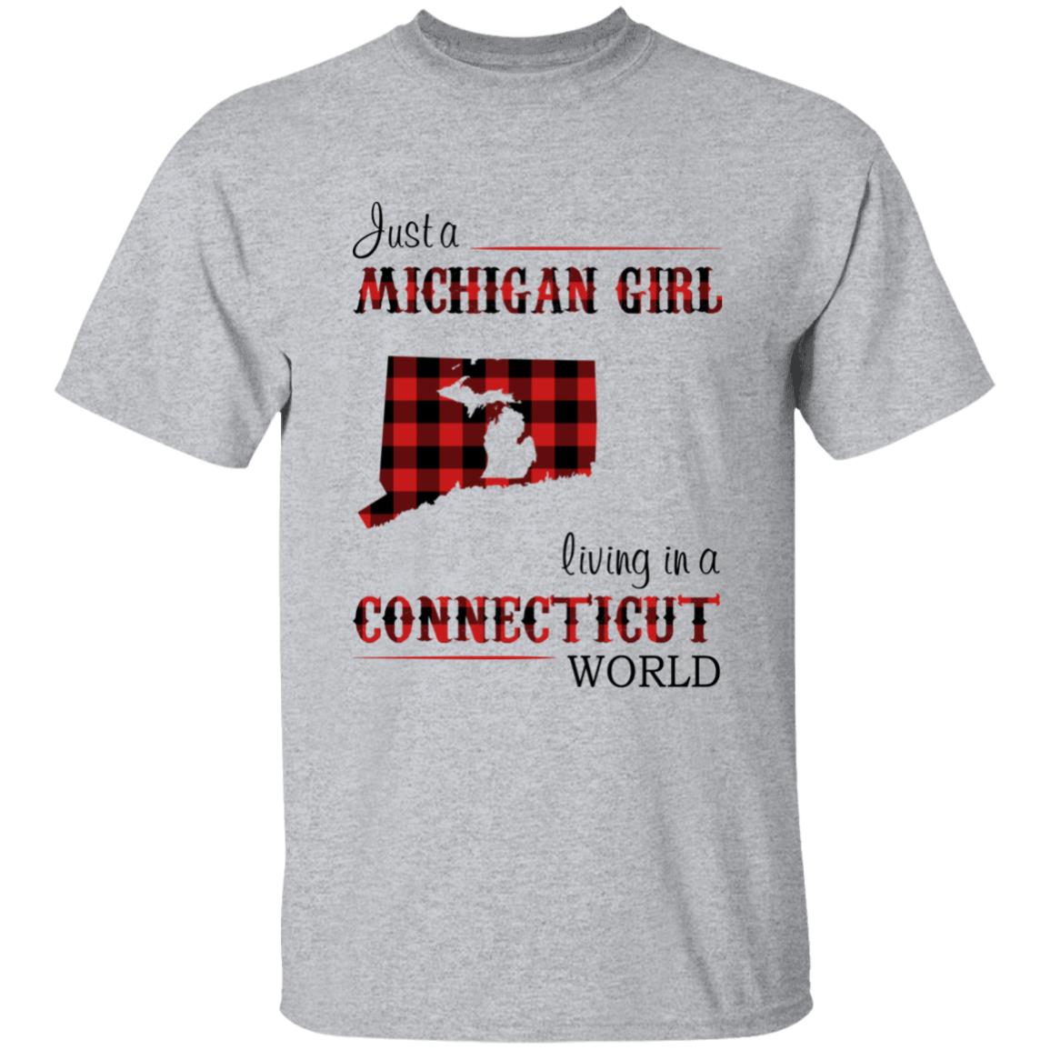Just A Michigan  Girl Living In A Connecticut World T-shirt - T-shirt Born Live Plaid Red Teezalo