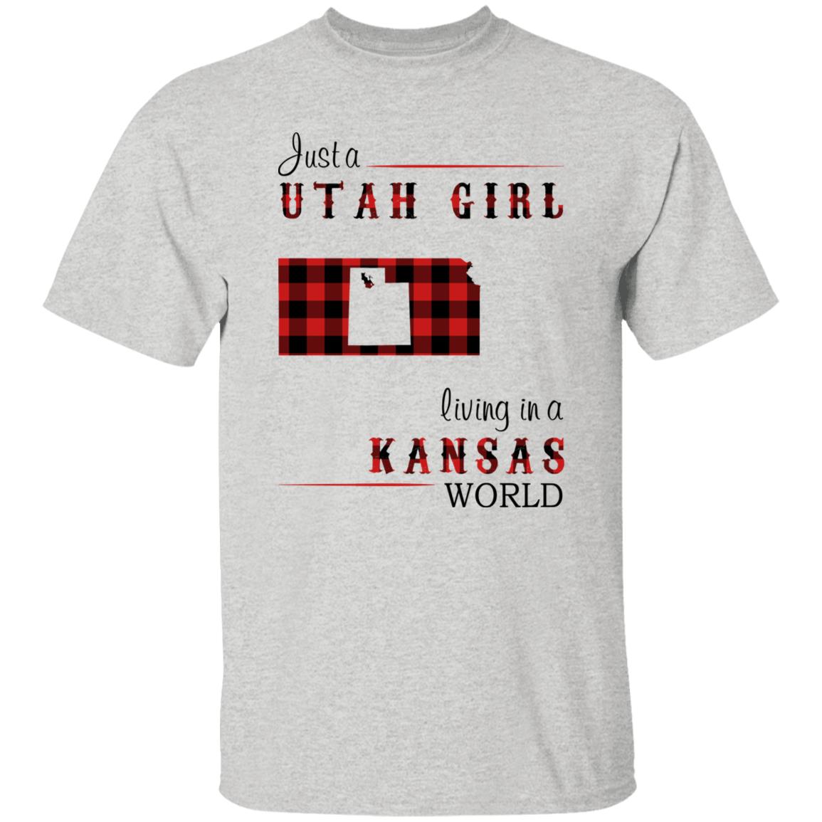 Just A Utah Girl Living In A Kansas World T-shirt - T-shirt Born Live Plaid Red Teezalo