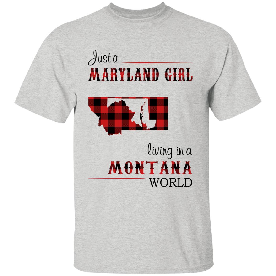 Just A Maryland Girl Living In A Montana World T-shirt - T-shirt Born Live Plaid Red Teezalo