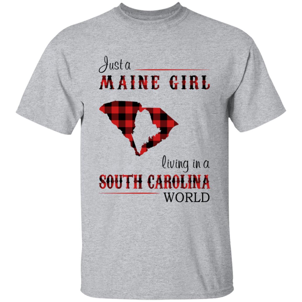 Just A Maine Girl Living In A South Carolina World T-shirt - T-shirt Born Live Plaid Red Teezalo