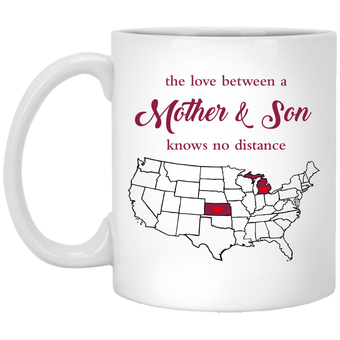 Michigan Kansas The Love Between Mother And Son Mug - Mug Teezalo