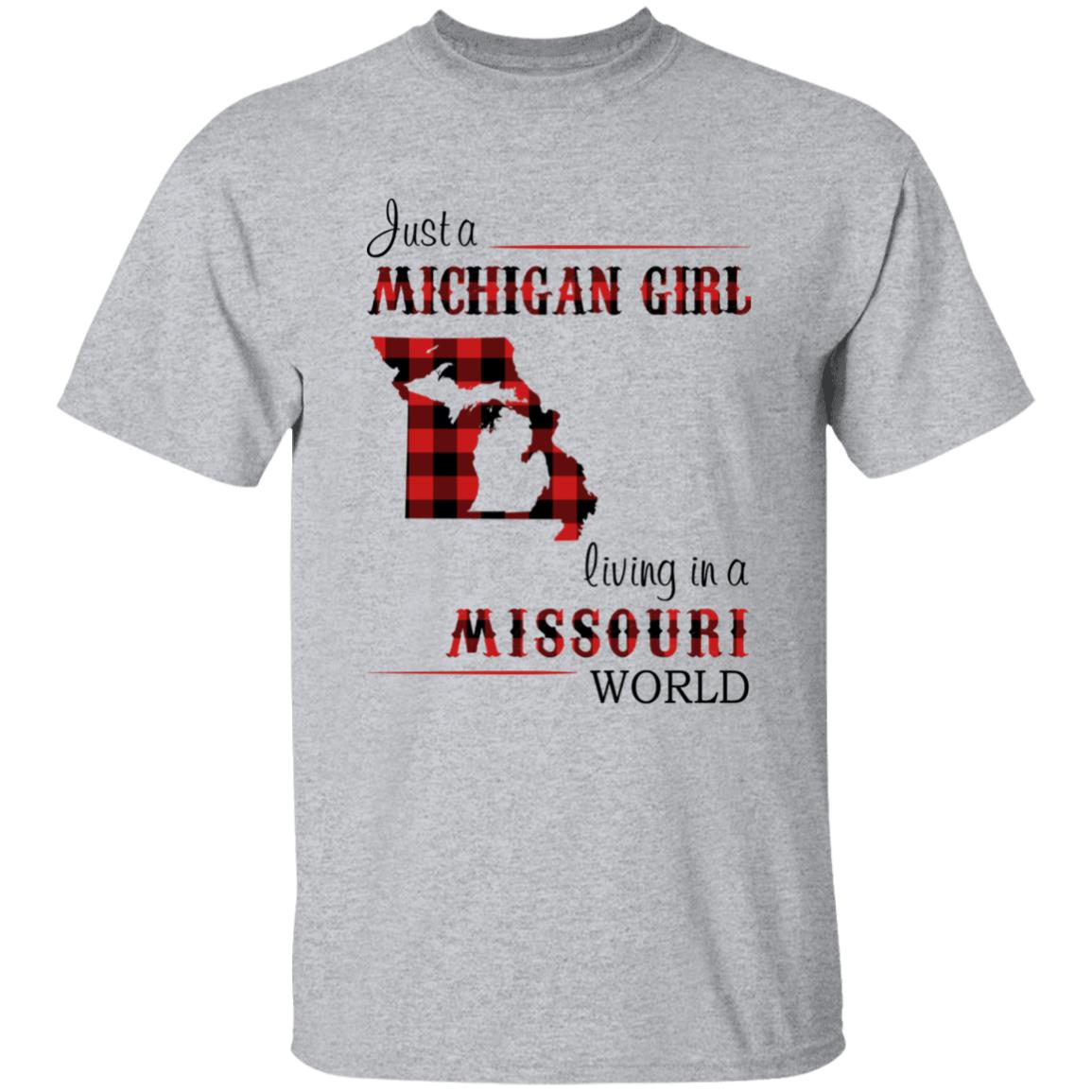 Just A Michigan Girl Living In A Missouri World T-shirt - T-shirt Born Live Plaid Red Teezalo