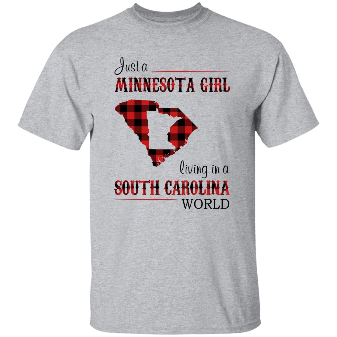 Just A Minnesota Girl Living In A South Carolina World T-shirt - T-shirt Born Live Plaid Red Teezalo