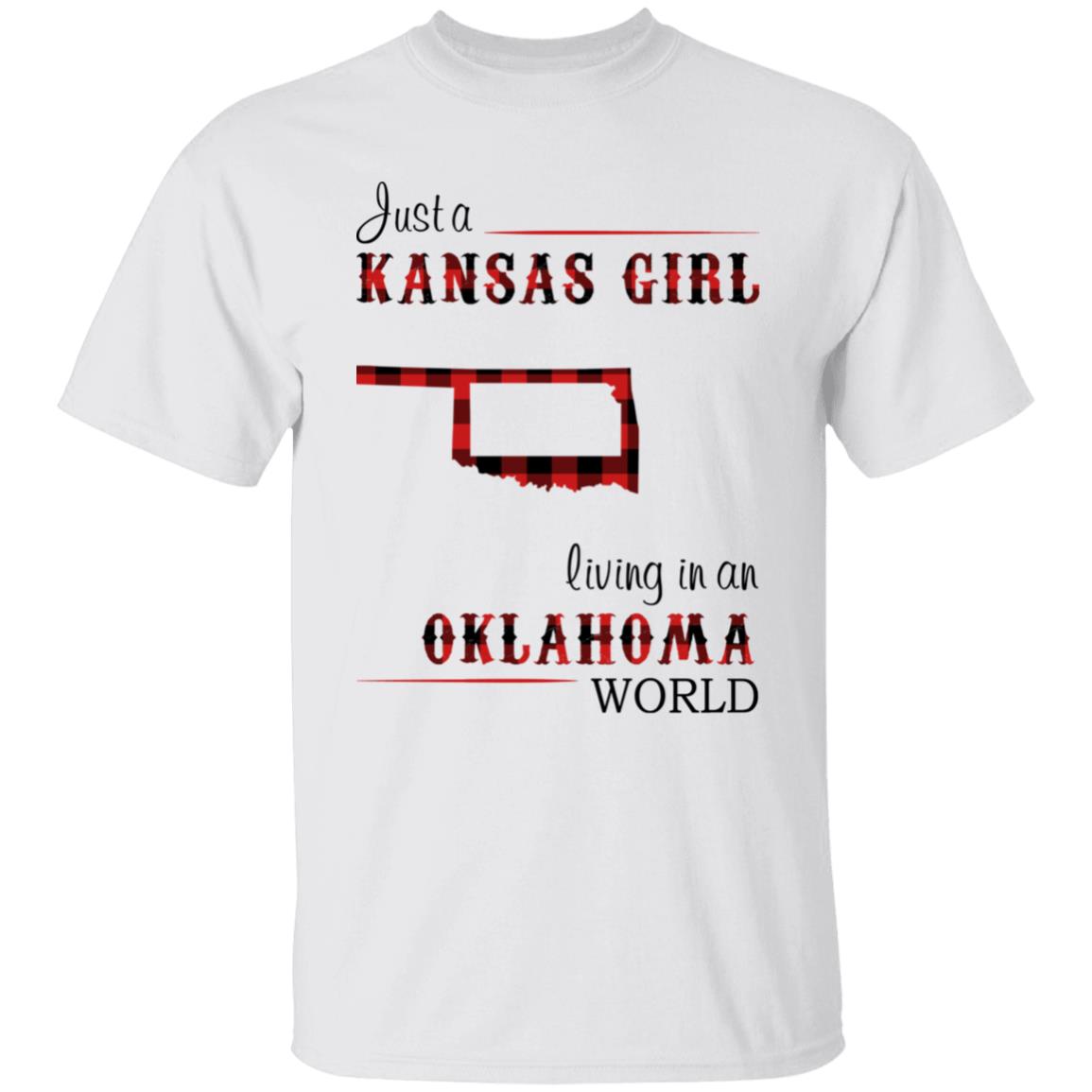 Just A Kansas Girl Living In An Oklahoma World T-shirt - T-shirt Born Live Plaid Red Teezalo