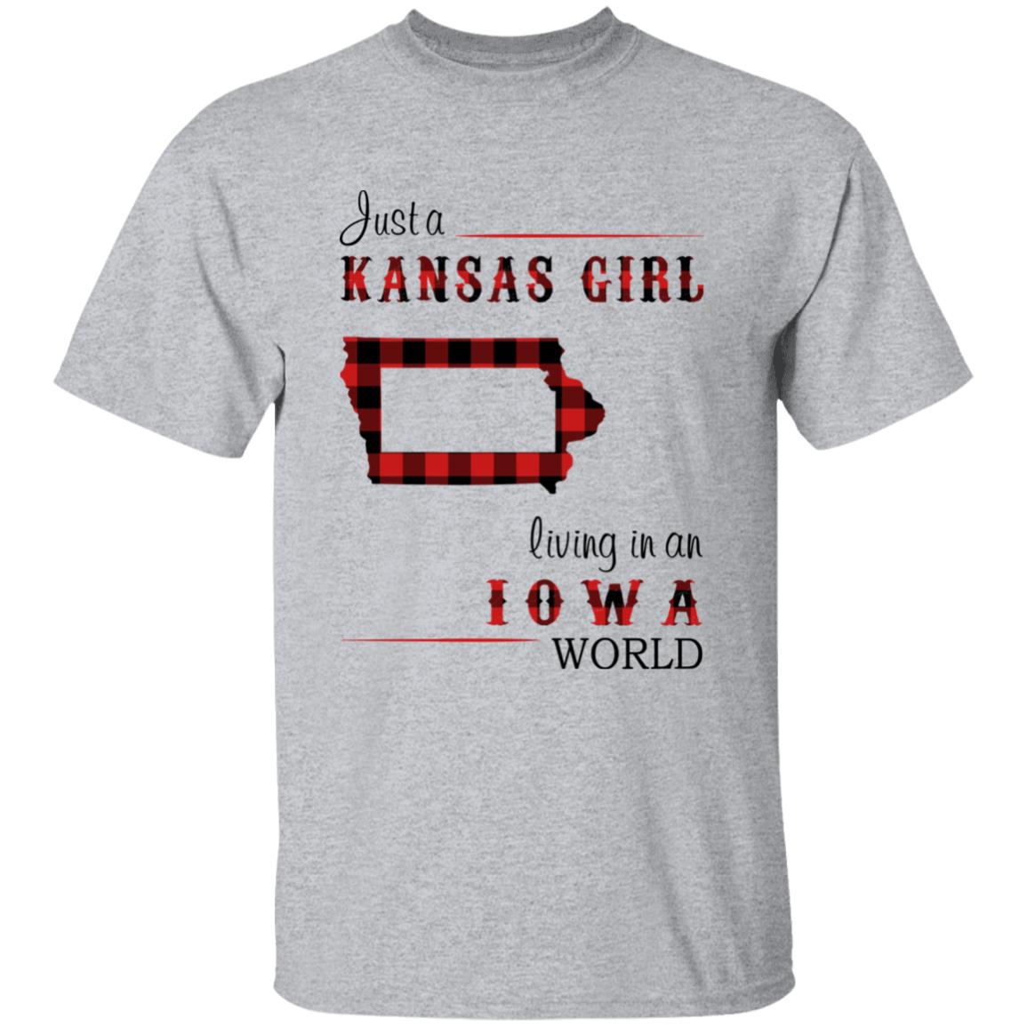 Just A Kansas Girl Living In An Iowa World T-shirt - T-shirt Born Live Plaid Red Teezalo