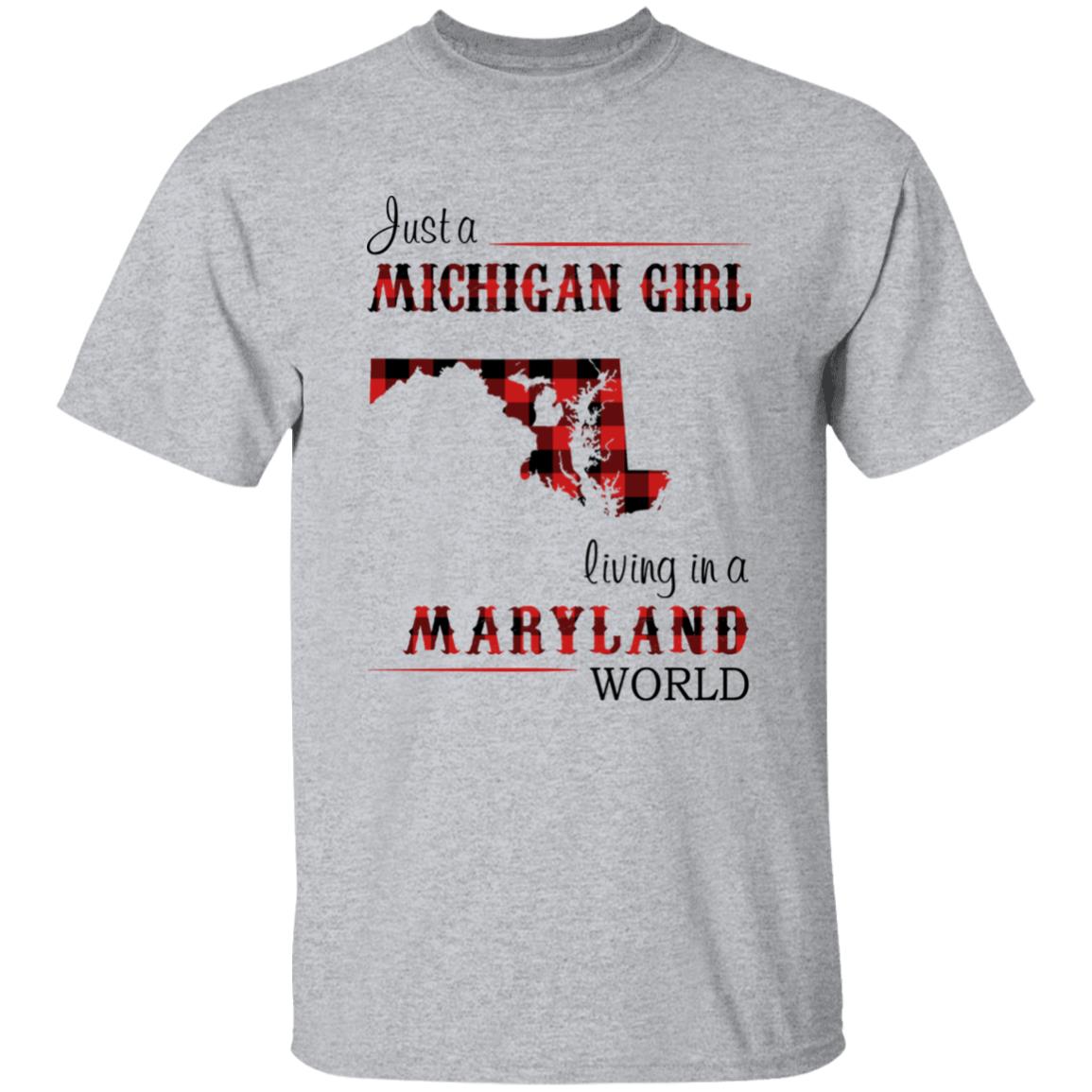 Just A Michigan Girl Living In A Maryland World T-shirt - T-shirt Born Live Plaid Red Teezalo