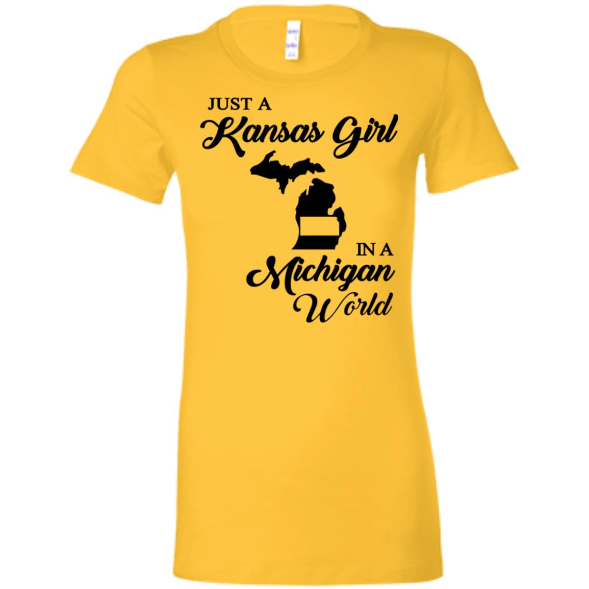 Just A Kansas Girl In A Michigan World T Shirt - T-shirt Teezalo