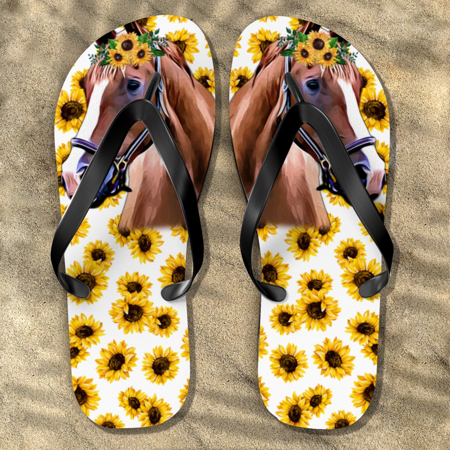 Horse Flip Flops With Sunflower