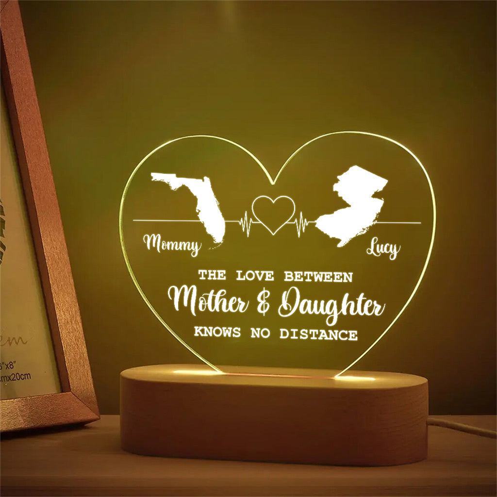 The Love Between Family Knows No Distance Personalized Acrylic Heart LED Night Light LED Lamp