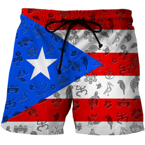Puerto Rico Men Beach Shorts With Symbols On Flag