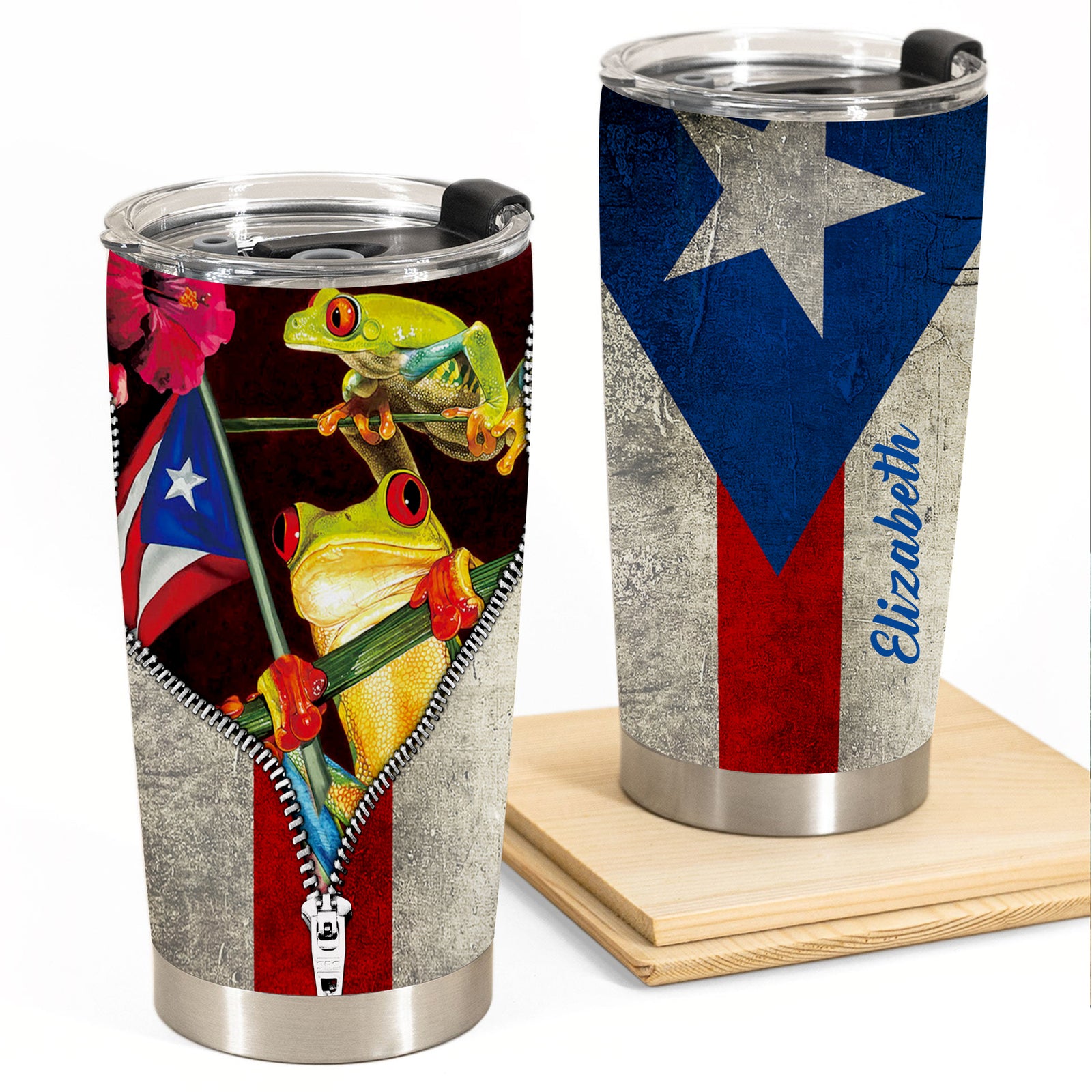 Puerto Rico Frog Tumbler Zipper Flag Personalized Steel Cup
