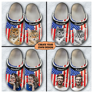 Upload Photo America Flag Cat Lovers Clogs Shoes