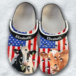 Upload Photo America Flag Cow Lovers Clogs Shoes, Gift For Cow Lovers