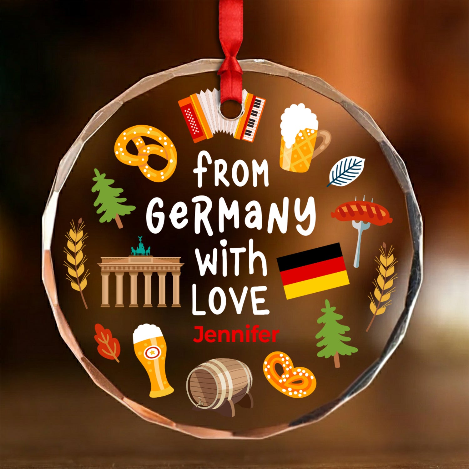 Custom From Germany With Love Glass Ornament