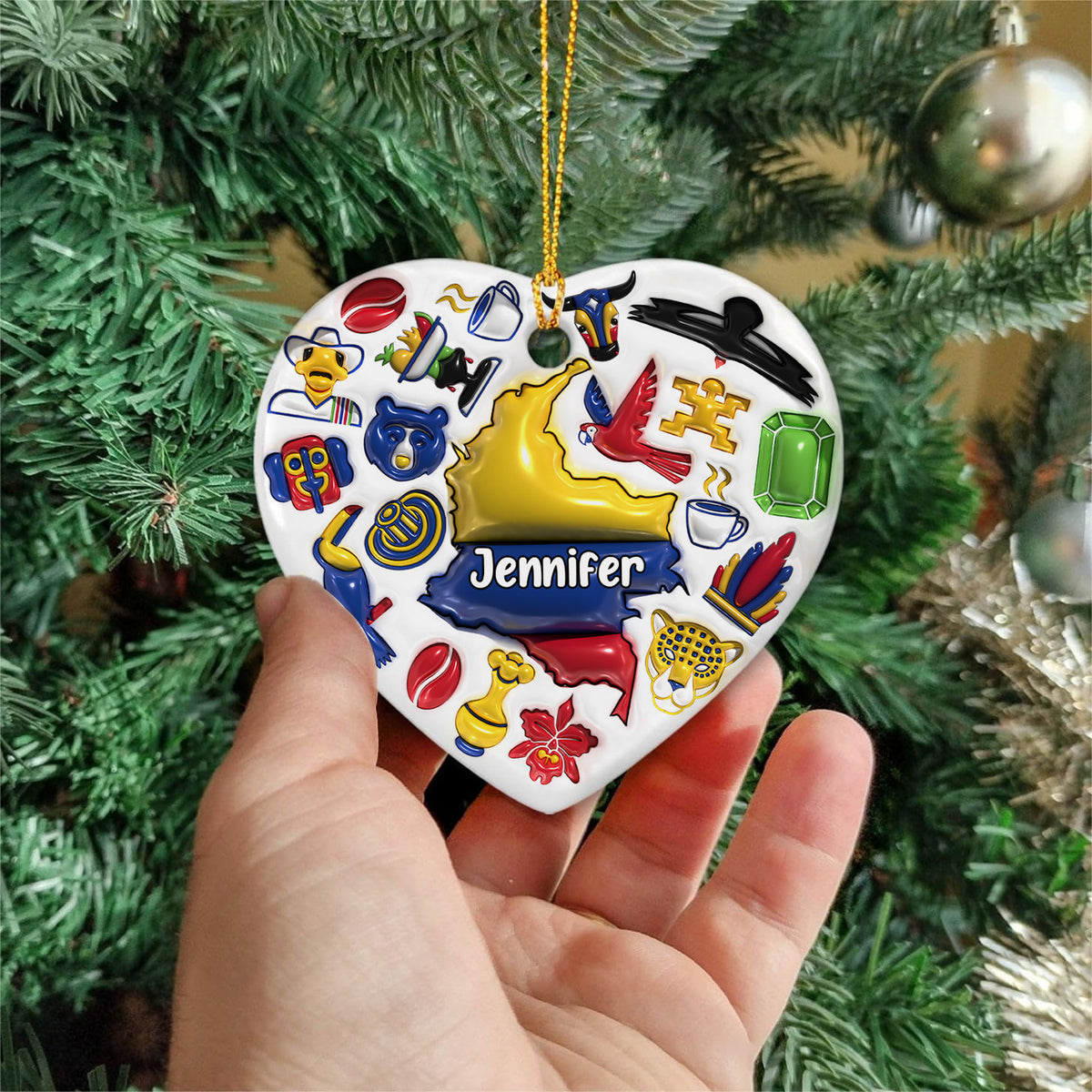 Custom Colombia Heart Ornament With Many Symbols