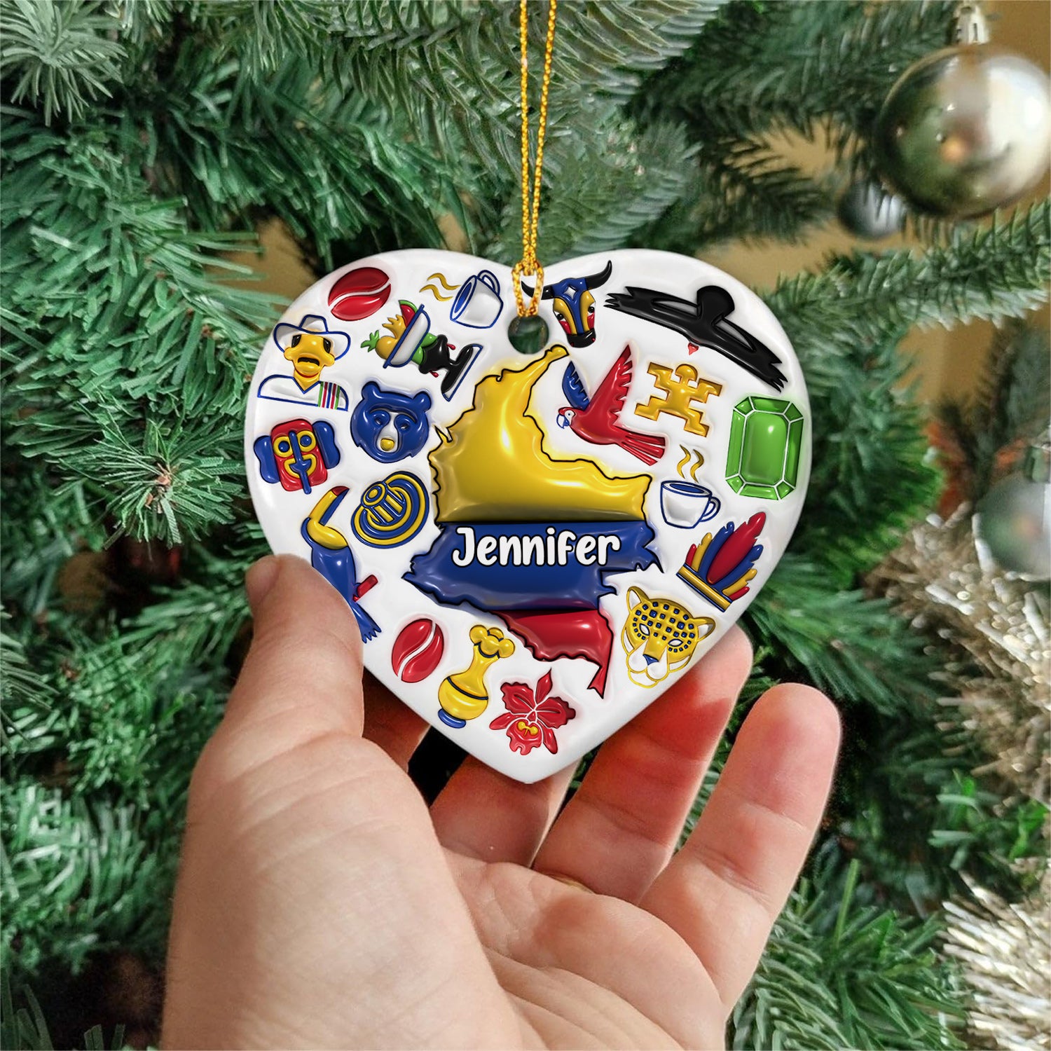 Custom Colombia Heart Ornament With Many Symbols
