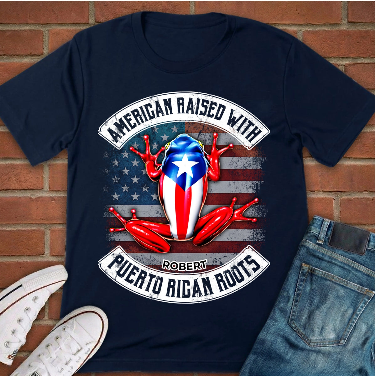 Custom American Raised With Puerto Rican Roots T-shirt With Name