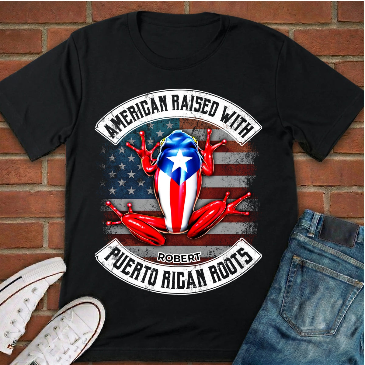 Custom American Raised With Puerto Rican Roots T-shirt With Name