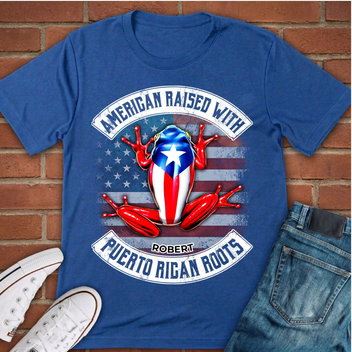 Custom American Raised With Puerto Rican Roots T-shirt With Name