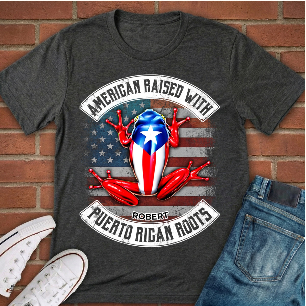 Custom American Raised With Puerto Rican Roots T-shirt With Name