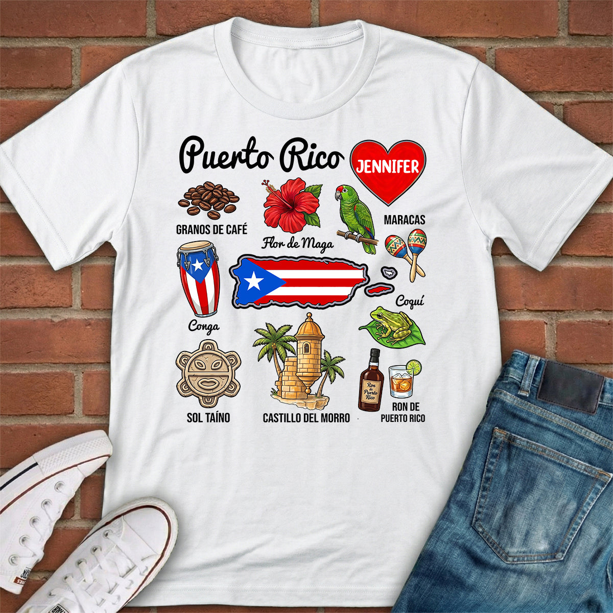 Custom Puerto Rico Boricua T-shirt With Symbols