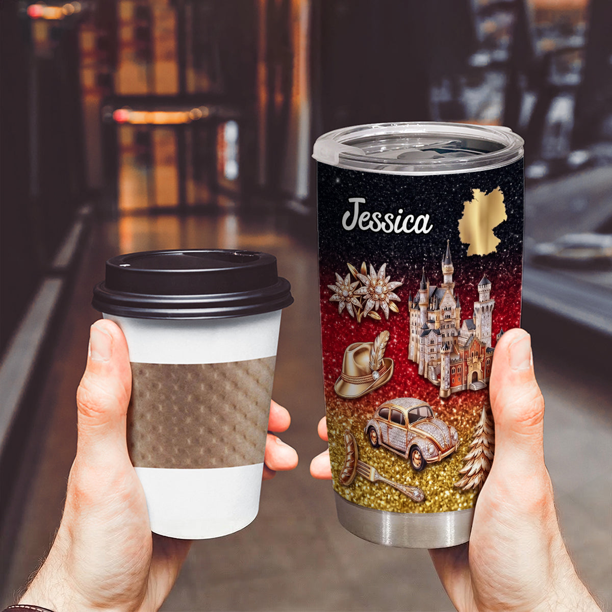 Custom Germany Tumbler With Germany Symbols Effect Print