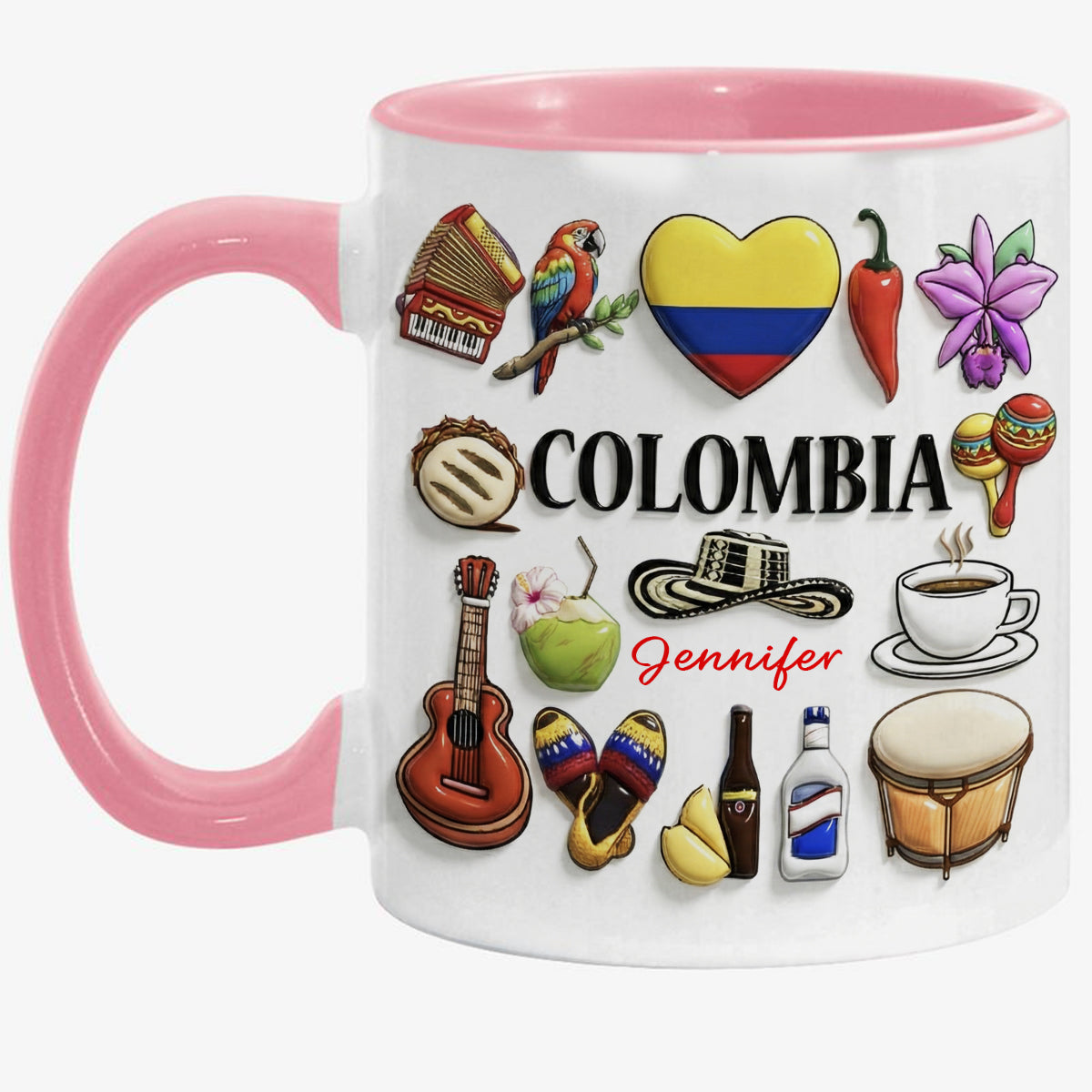 Custom Colombia Accent Mug With Many Colombia Symbols